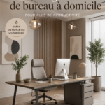 Un bureau à domicile bien aménagé avec des couleurs apaisantes et un éclairage adéquat, favorisant la productivité.