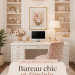Bureau féminin chic avec des accessoires élégants et une plante verte
