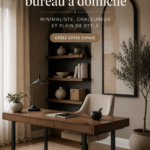 Bureau moderne avec des éléments décoratifs chaleureux et un mobilier élégant.