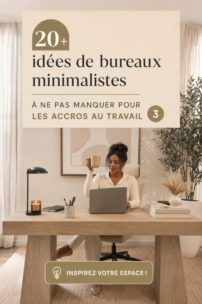 Bureau minimaliste moderne avec rangement épuré et décoration simple.