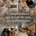 Femme sur son lieu de travail, souriante, en train de réfléchir à ses compétences financières.