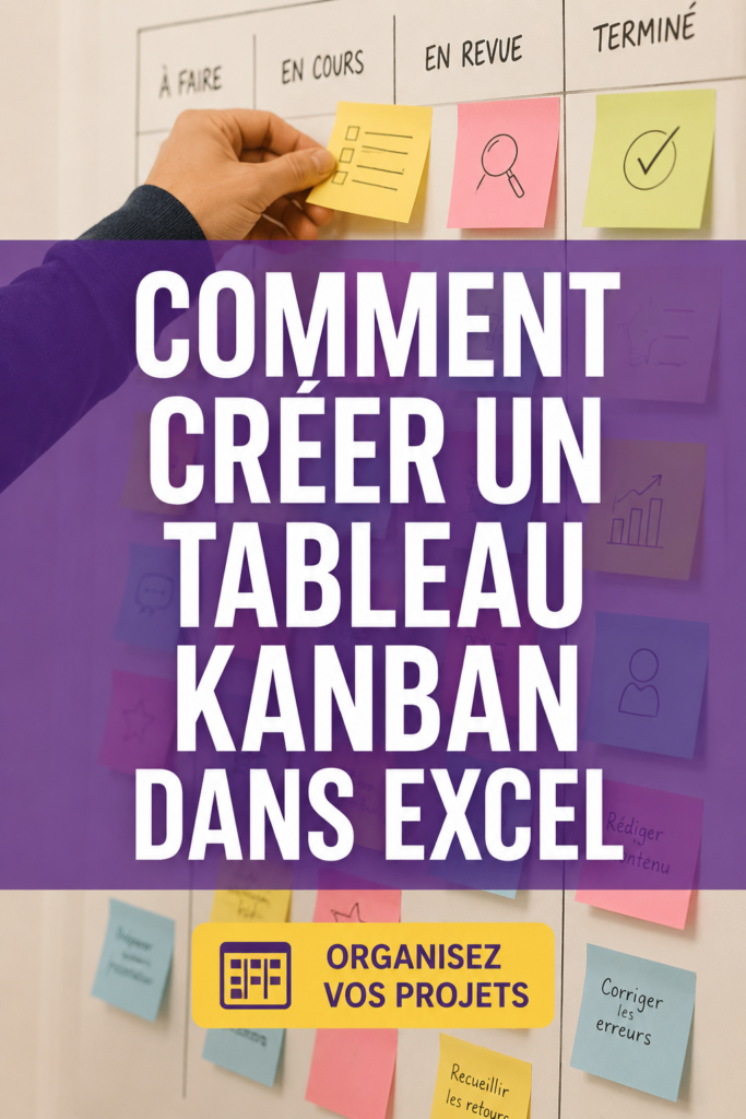 Tableau Kanban dans Excel montrant des tâches organisées