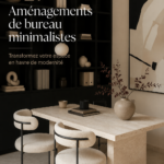Un bureau minimaliste moderne avec un éclairage doux et peu de décorations.