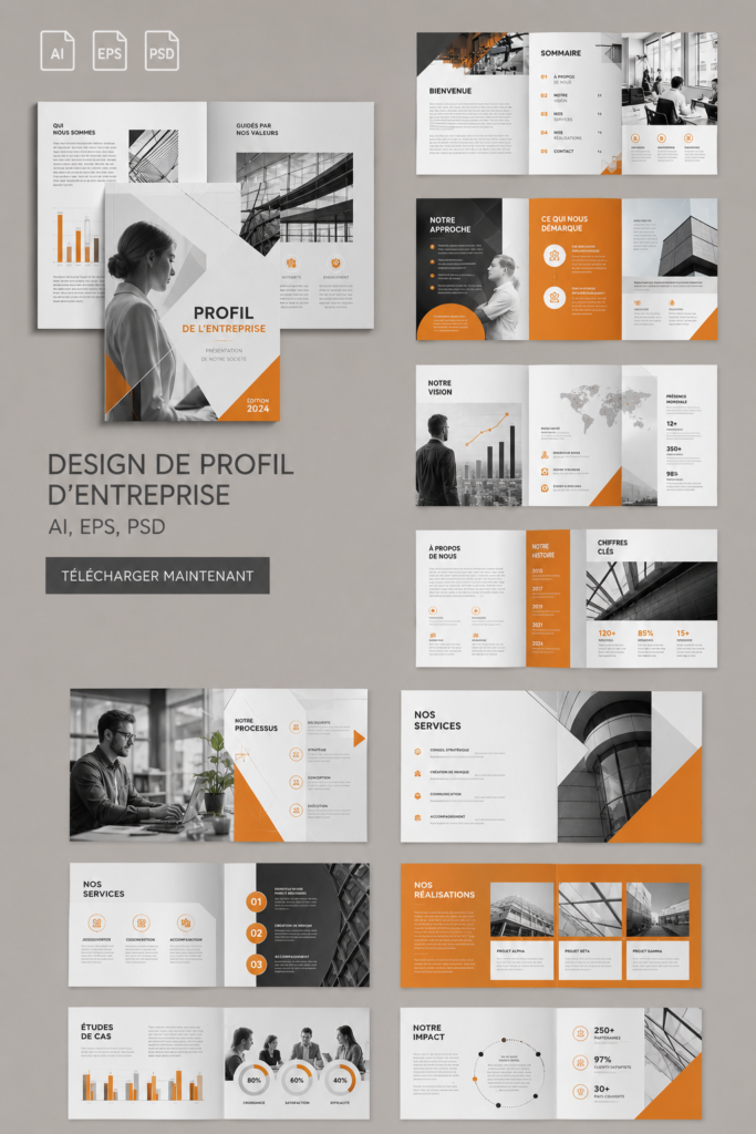 Une illustration montrant un design de profil d'entreprise moderne avec des éléments d'IA.