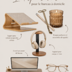 Un bureau élégant à la maison avec du mobilier minimaliste et des éléments décoratifs simples.