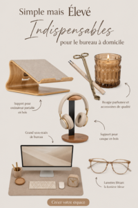 Un bureau élégant à la maison avec du mobilier minimaliste et des éléments décoratifs simples.