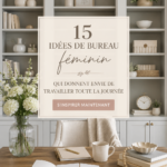Bureau féminin aménagé avec des éléments chic et pratiques, soulignant un espace de travail agréable.