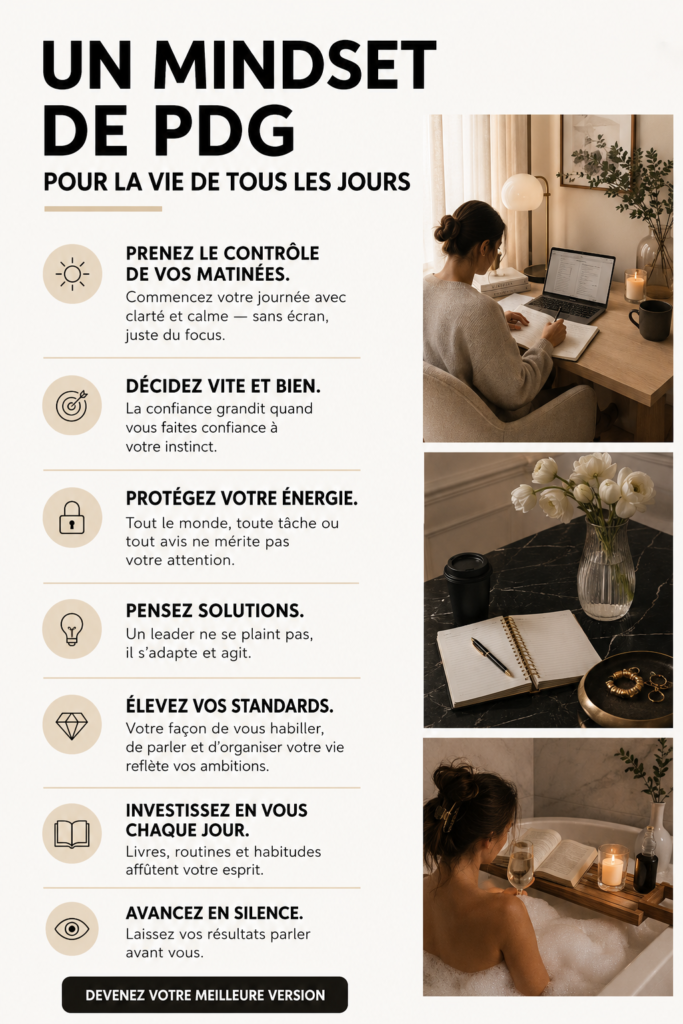 Femme confiante illustrant le mindset d'un CEO dans sa vie quotidienne