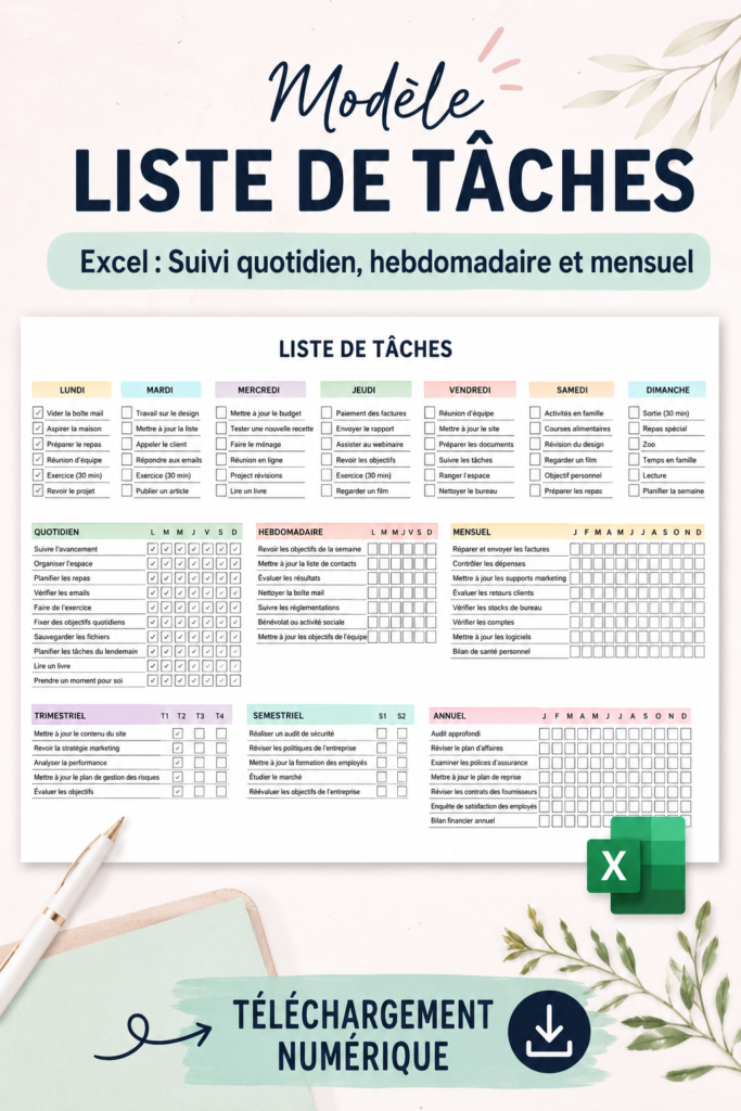 Modèle de liste de tâches sur Excel pour une meilleure organisation