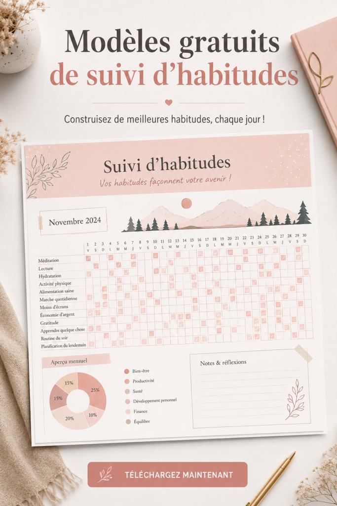 Modèle de suivi d'habitudes créé sur Google Sheets, avec des cases à cocher et des graphiques.