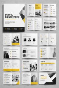 Modèle de profil d'entreprise professionnel mettant en avant les éléments clés pour attirer des clients.