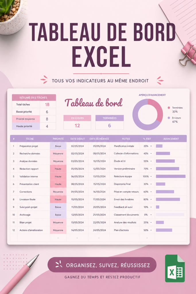 Tableau de bord Excel pour la gestion budgétaire avec graphiques et données financières.