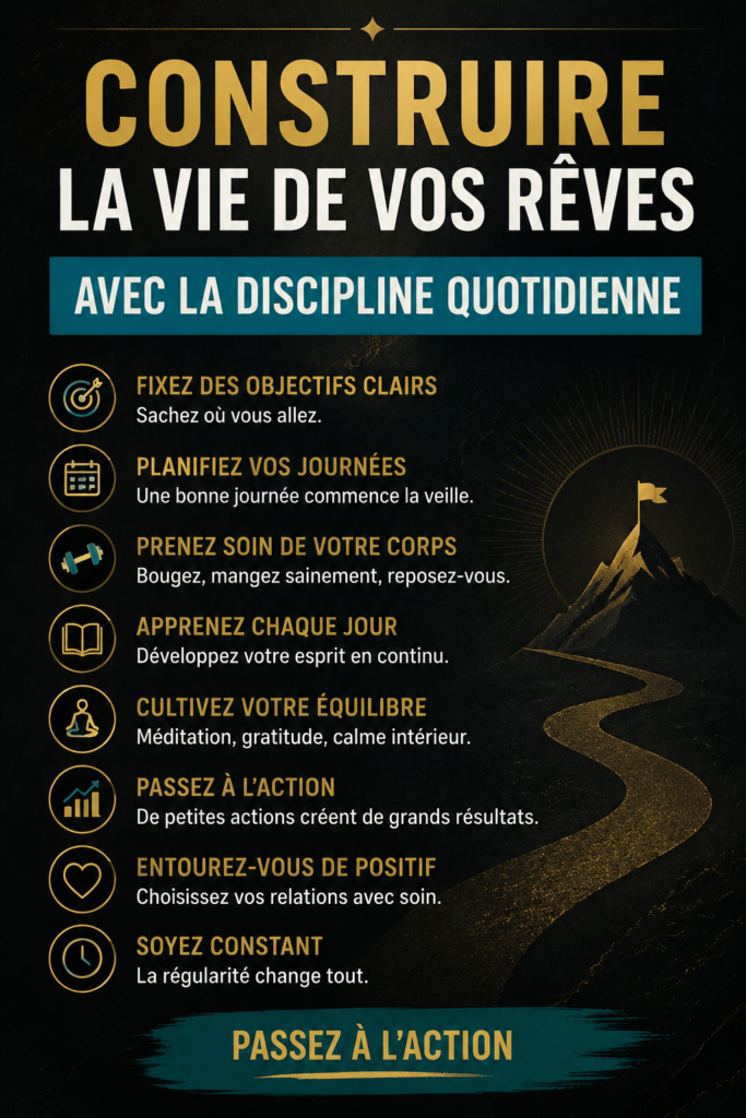 Une femme souriante planifie sa journée dans un carnet, illustrant la discipline quotidienne.