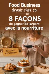 Femme heureuse dans sa cuisine préparant des plats faits maison pour son business alimentaire.