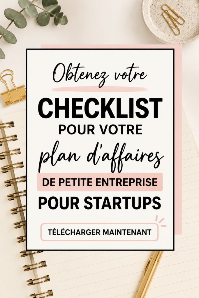 Checklist illustrée pour un plan d'affaires réussi.