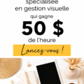 Femme travaillant sur un ordinateur dans un environnement de bureau à domicile.