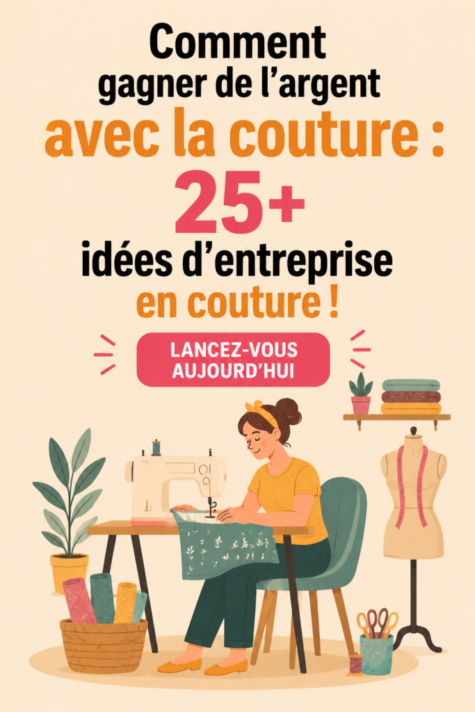 Femme souriante en train de coudre des créations uniques pour son business de couture.