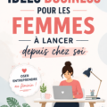 Femme entrepreneur travaillant à domicile sur son ordinateur, entourée d'objets inspirants.