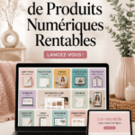 Femme entrepreneur réfléchissant à des idées de produits numériques sur un ordinateur portable.