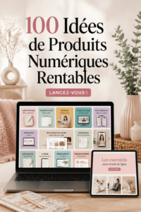 Femme entrepreneur réfléchissant à des idées de produits numériques sur un ordinateur portable.