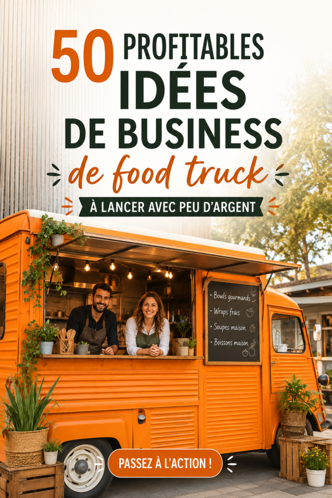 Image d'un food truck coloré proposant divers plats savoureux à la cuisine de rue