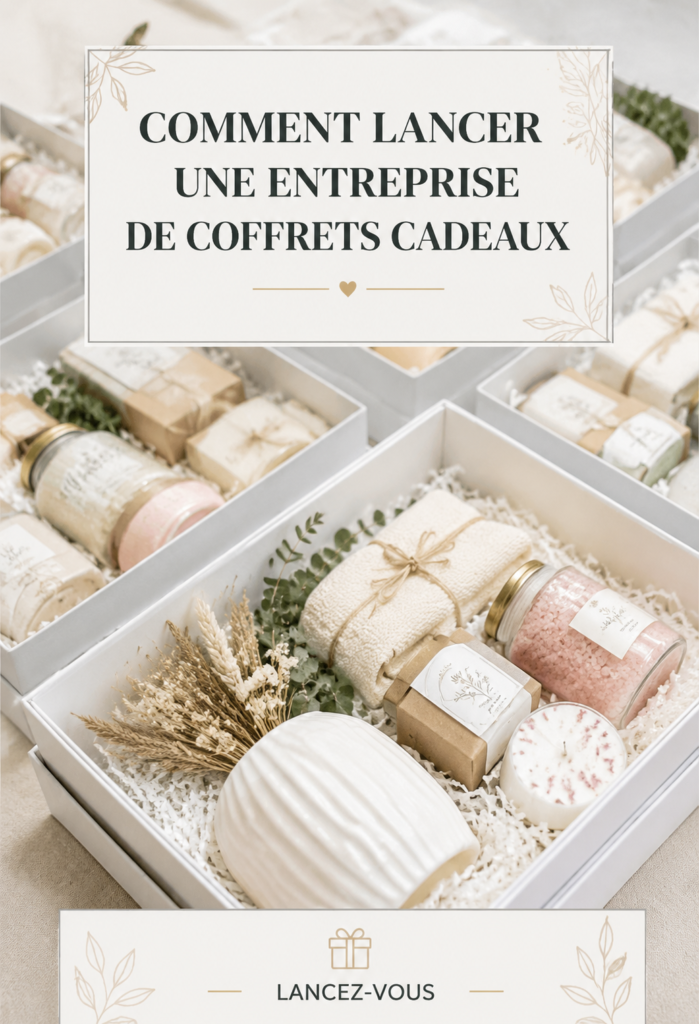 Présentation d'une boîte cadeau joliment préparée avec des éléments de décoration.