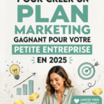 Femme d'affaires examinant un plan marketing pour sa petite entreprise en 2025
