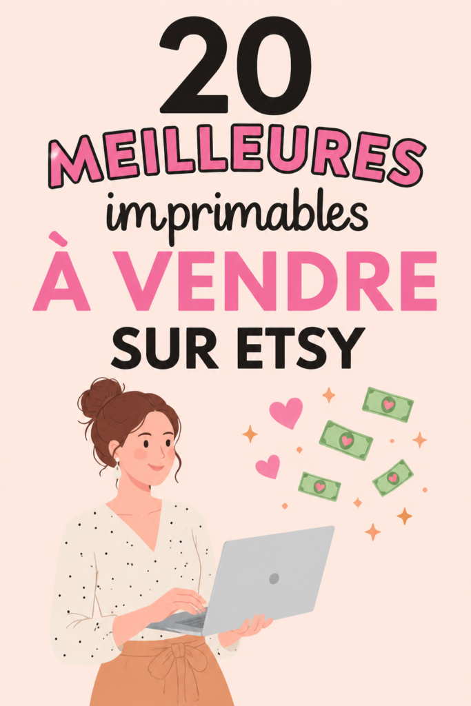 Exemple de produits imprimables à vendre sur Etsy, comme des planners et des cartes.