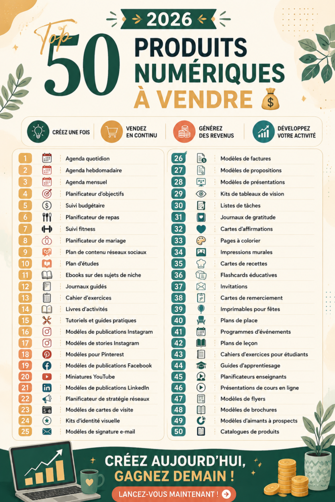 Une femme explore des idées de produits numériques sur son ordinateur pour 2026.