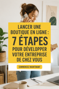 Femme enthousiaste présentant sa boutique en ligne au travail.