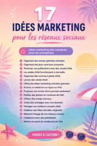 Image d'une campagne marketing estival présentant des éléments colorés et dynamiques sur les réseaux sociaux.