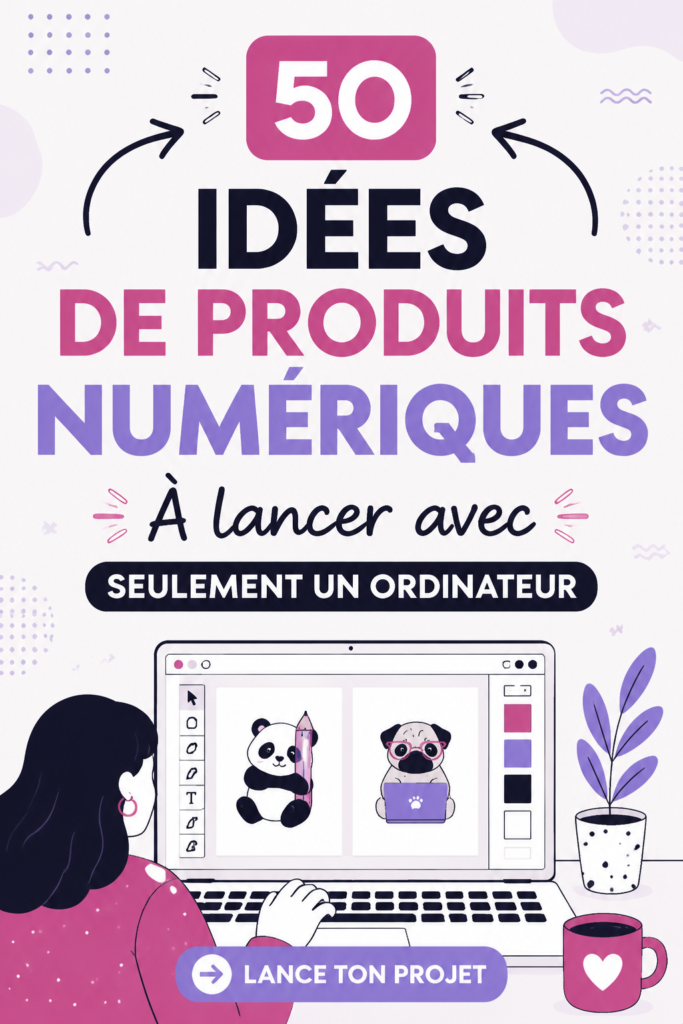 Une femme travaillant sur son ordinateur portable, créant un produit numérique depuis chez elle.