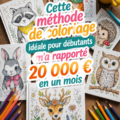 Image d'un livre de coloriage ouvert avec des crayons colorés, symbolisant la méthode pour générer des revenus