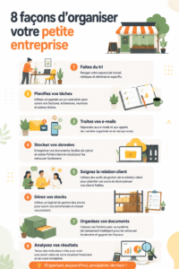 Femme en train d'organiser son bureau pour sa petite entreprise