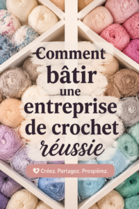 Femme en train de crocheter des créations originales pour son entreprise.