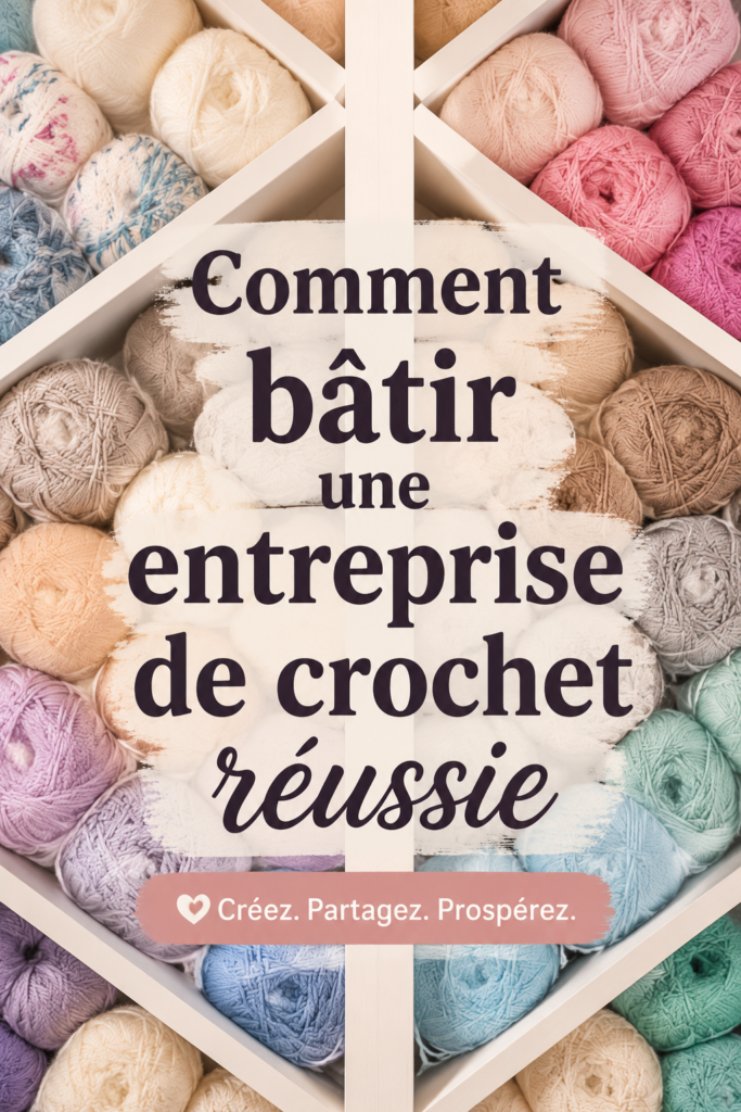 Femme en train de crocheter des créations originales pour son entreprise.