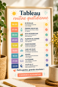 Tableau de routine quotidien coloré avec diverses activités planifiées