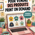 Femme créant un design pour des produits print on demand sur un ordinateur.