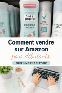 Femme souriante regardant un écran d'ordinateur avec des informations sur la vente sur Amazon