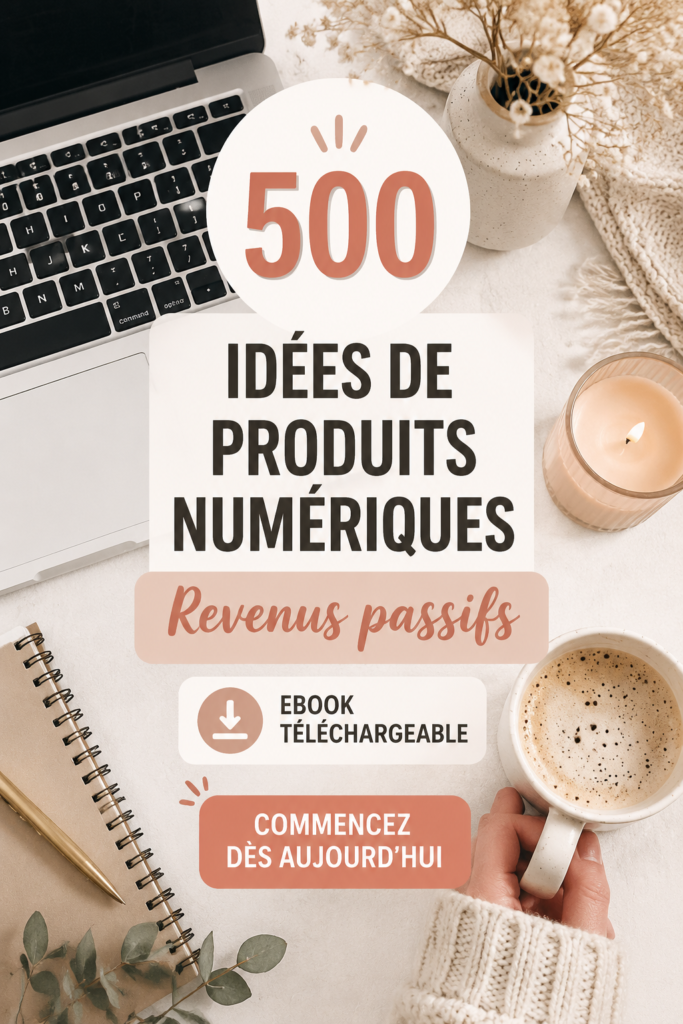 Un ebook sur une table avec des idées de produits numériques pour générer des revenus