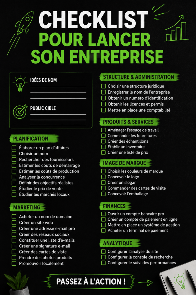 Femme d'affaires souriante consultant une checklist pour créer son entreprise.