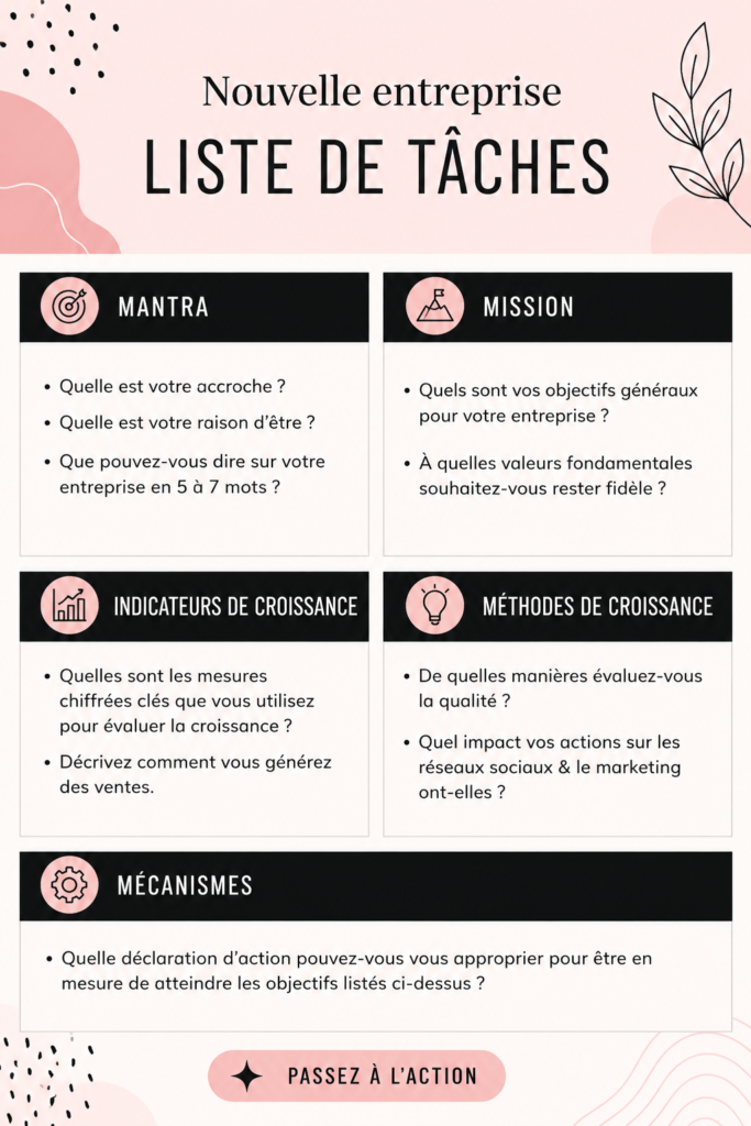 Image illustrant une checklist de tâches pour un nouveau business, avec une femme en train de planifier.