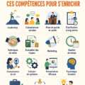 Une femme souriante en pleine séance de brainstorming sur ses compétences entrepreneuriales.