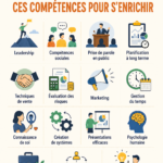 Une femme souriante en pleine séance de brainstorming sur ses compétences entrepreneuriales.