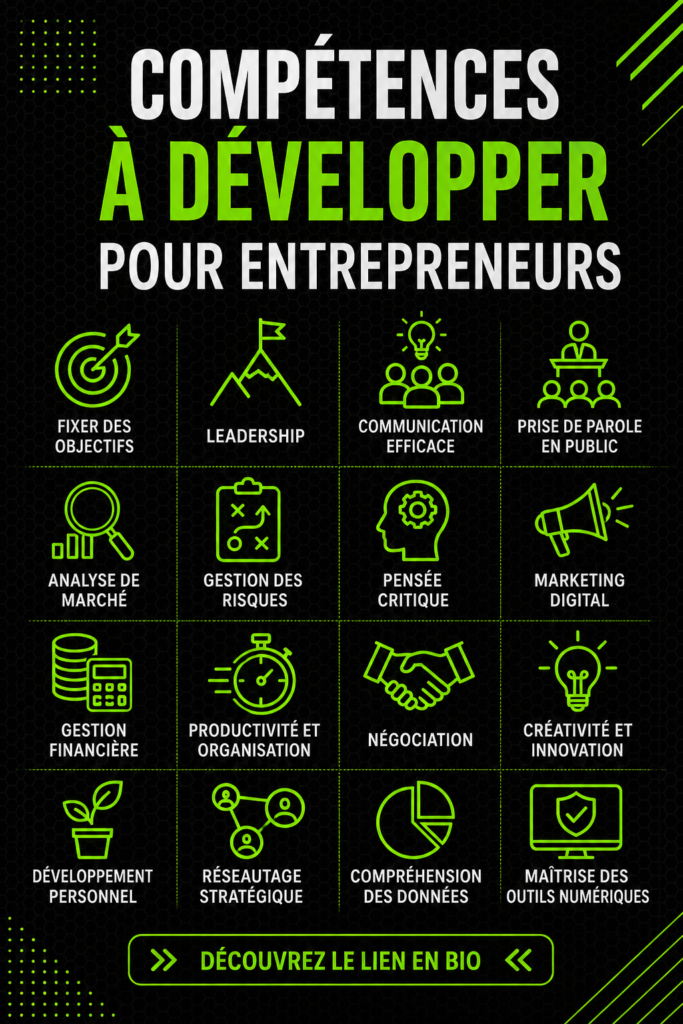Une femme entrepreneure avec un carnet et un ordinateur portable réfléchissant aux compétences à développer.