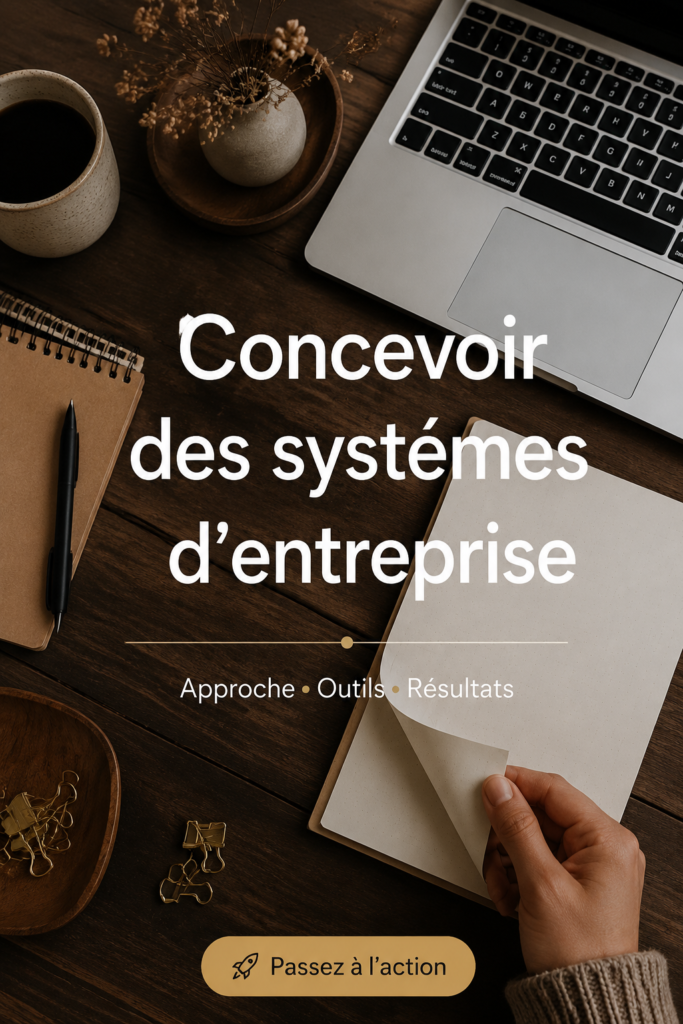Femme à son bureau, concentrée sur des plans de systèmes d'entreprise pour améliorer la productivité.