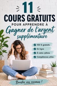 Un ordinateur portable sur une table avec des livres et une tasse de café, symbolisant l'apprentissage en ligne et la génération de revenu