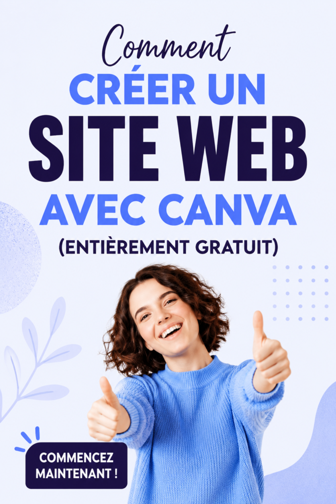 Femme souriante devant son ordinateur, en train de créer un site web sur Canva.