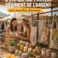 Femme vendant des créations artisanales au marché d'été, illustrant le travail d'artisanat et l'esprit entrepreneurial.
