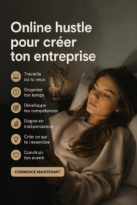 Femme souriante travaillant sur son ordinateur pour créer son entreprise en ligne.